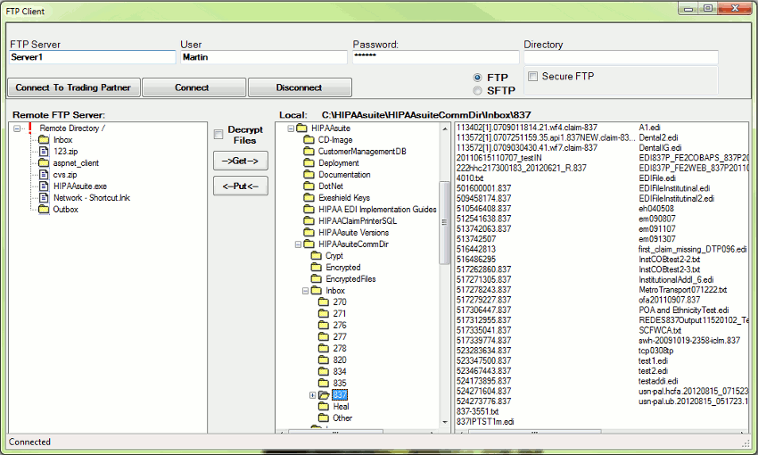 EDI Exchange's built in FTP client