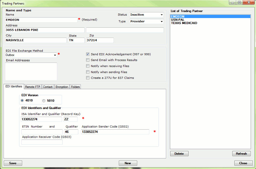 Trading Partner Screen