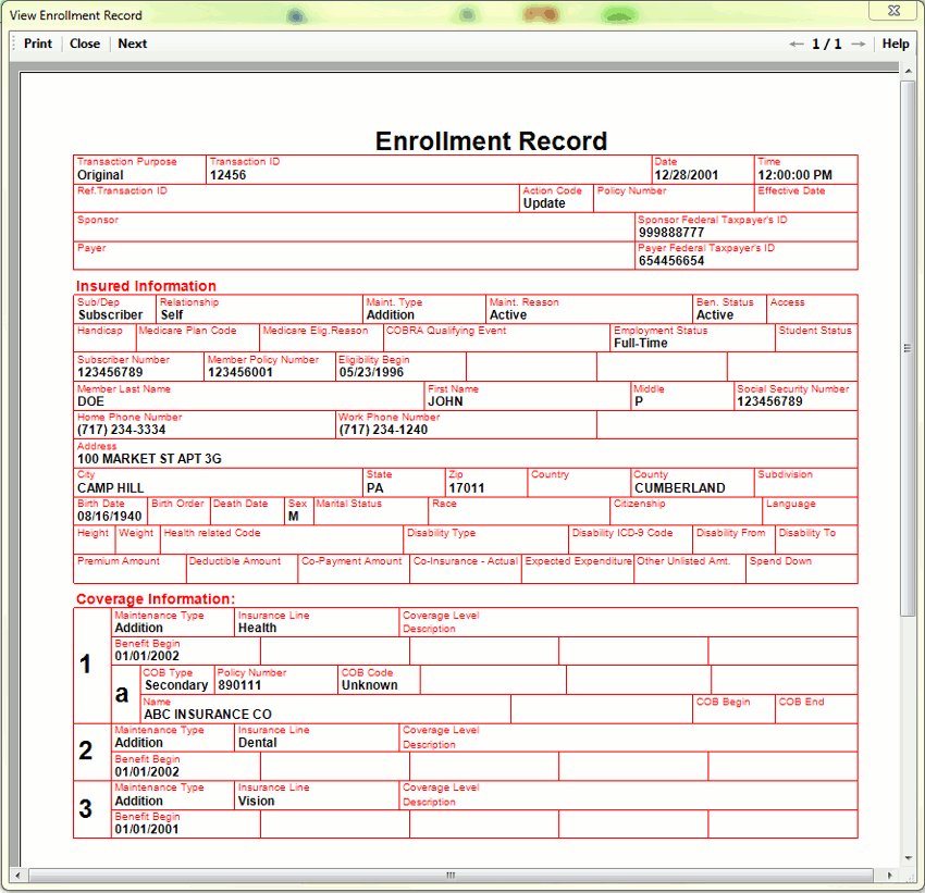 Display of a Single Enrollment Record
