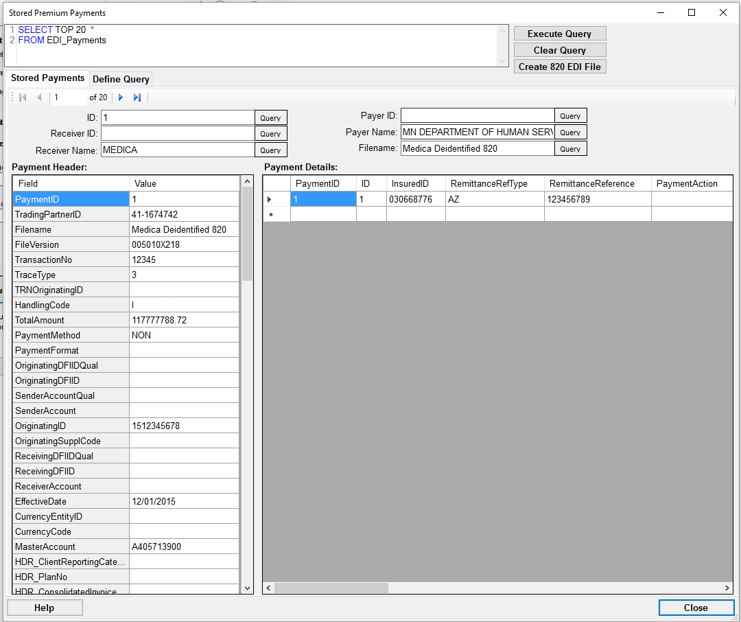 Accessing exported premium payment records in the database